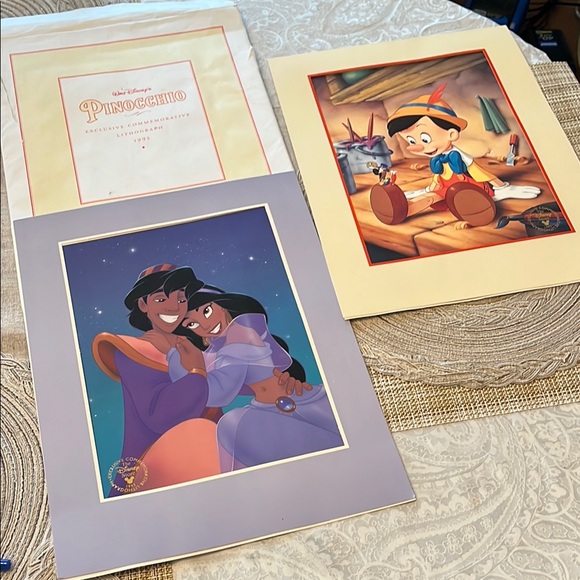 Disney Collection Pinocchio and Aladdin 1993 Commemorative Lithographs Matted - Picture 1 of 8